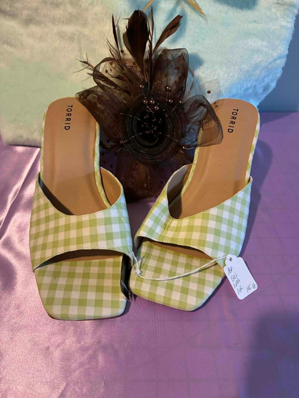 Torrid Green Gingham Mule Wide Width Size 13